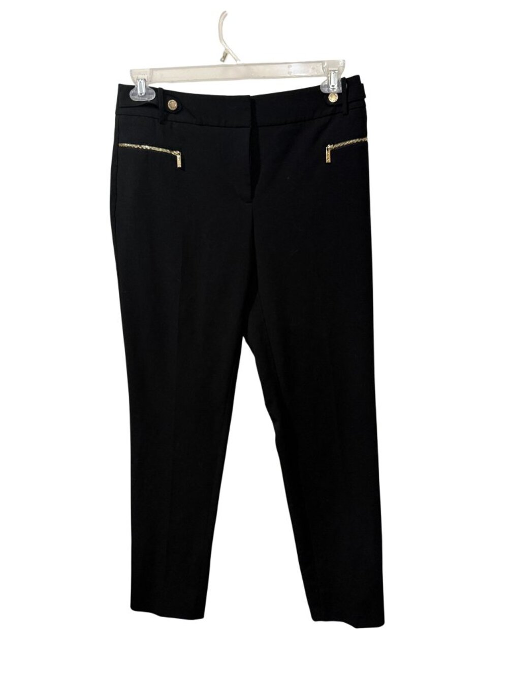 Calvin Klein Womens Black Slim Fit Dress Pants With Gold Zipper Details Size 6